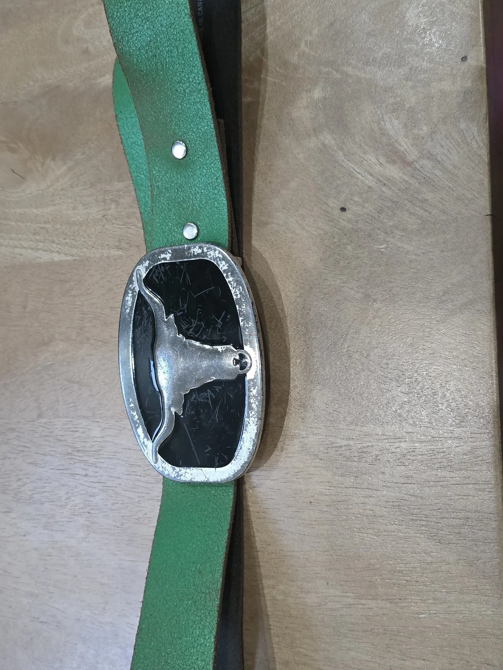 Vintage Western Longhorn Belt Buckle Silver Black + 2 Genuine Leather Straps 32